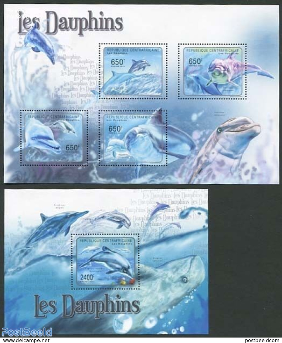 Central Africa 2011 Dolphins 2 S/s, Mint NH, Nature - Sea Mammals - Central African Republic