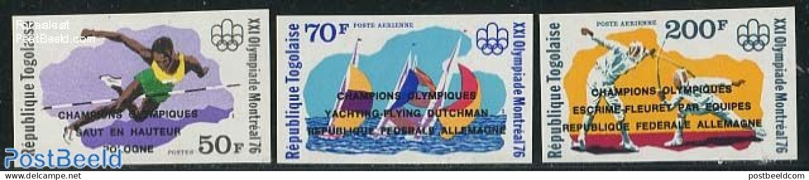Togo 1976 Olympic Winners 3v, Imperforated, Mint NH, Sport - Fencing - Olympic Games - Sailing - Fechten