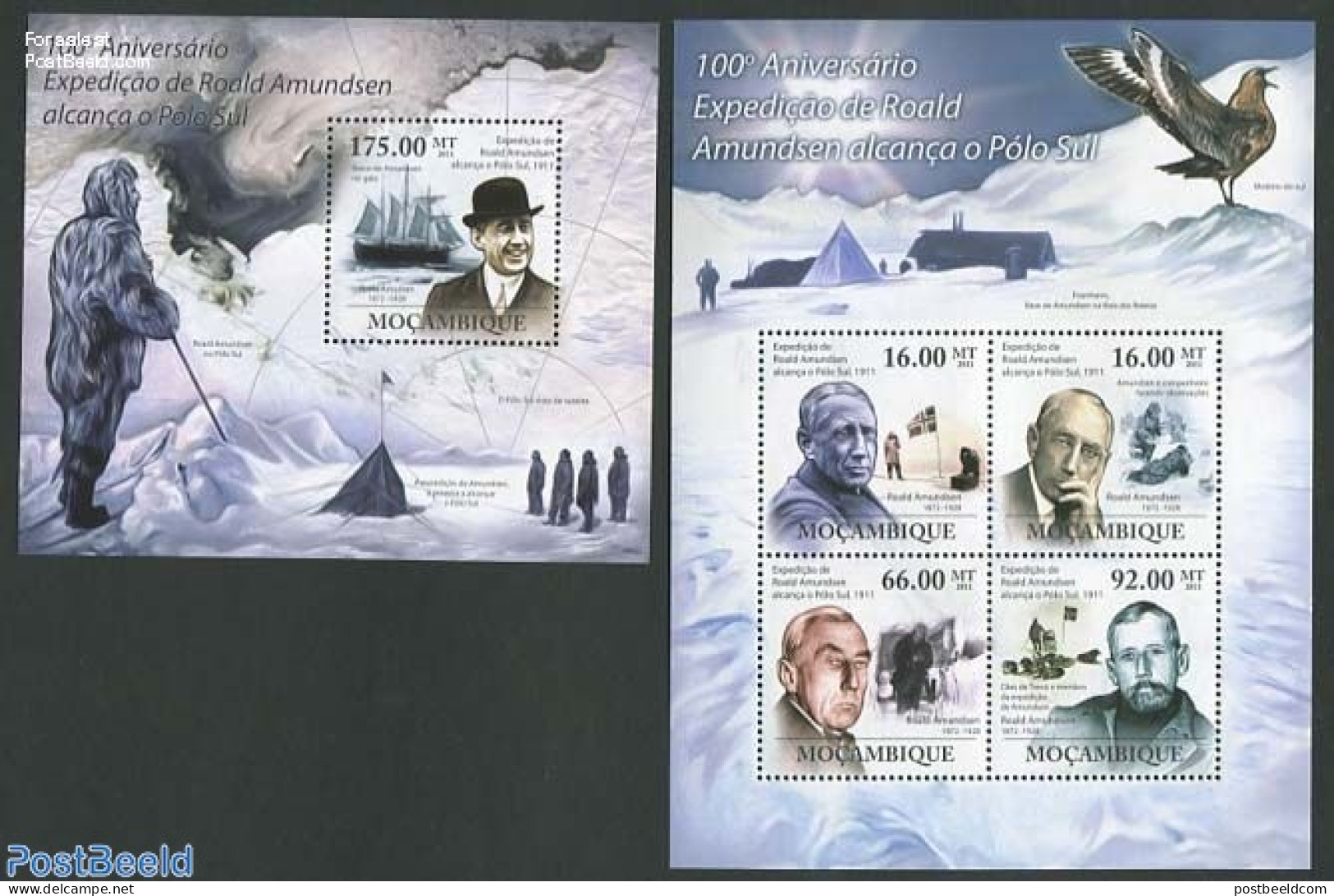 Mozambique 2011 Roald Amundsen 2 S/s, Mint NH, History - Science - Transport - Explorers - The Arctic & Antarctica - S.. - Erforscher