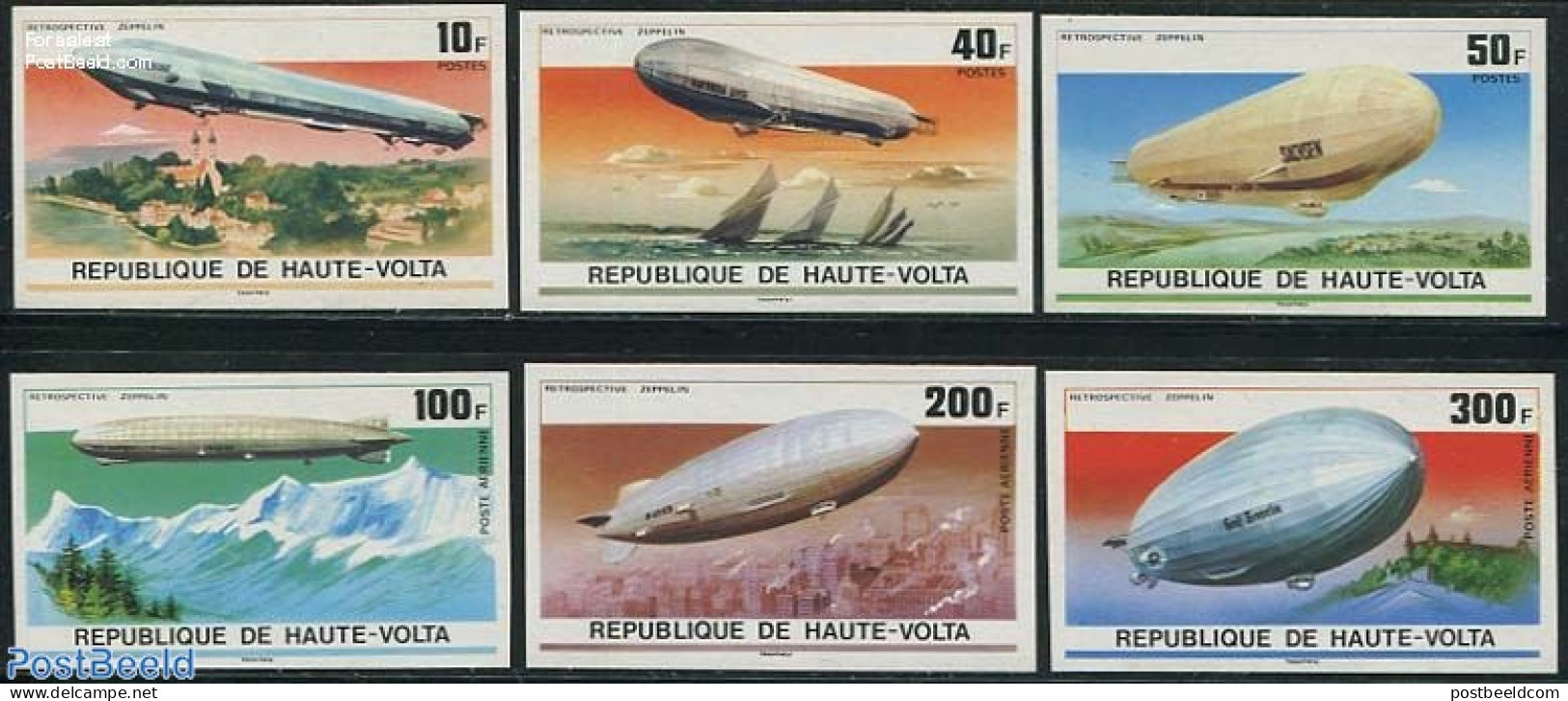 Upper Volta 1976 Zeppelin 6v Imperforated, Mint NH, Transport - Zeppelins - Zeppeline