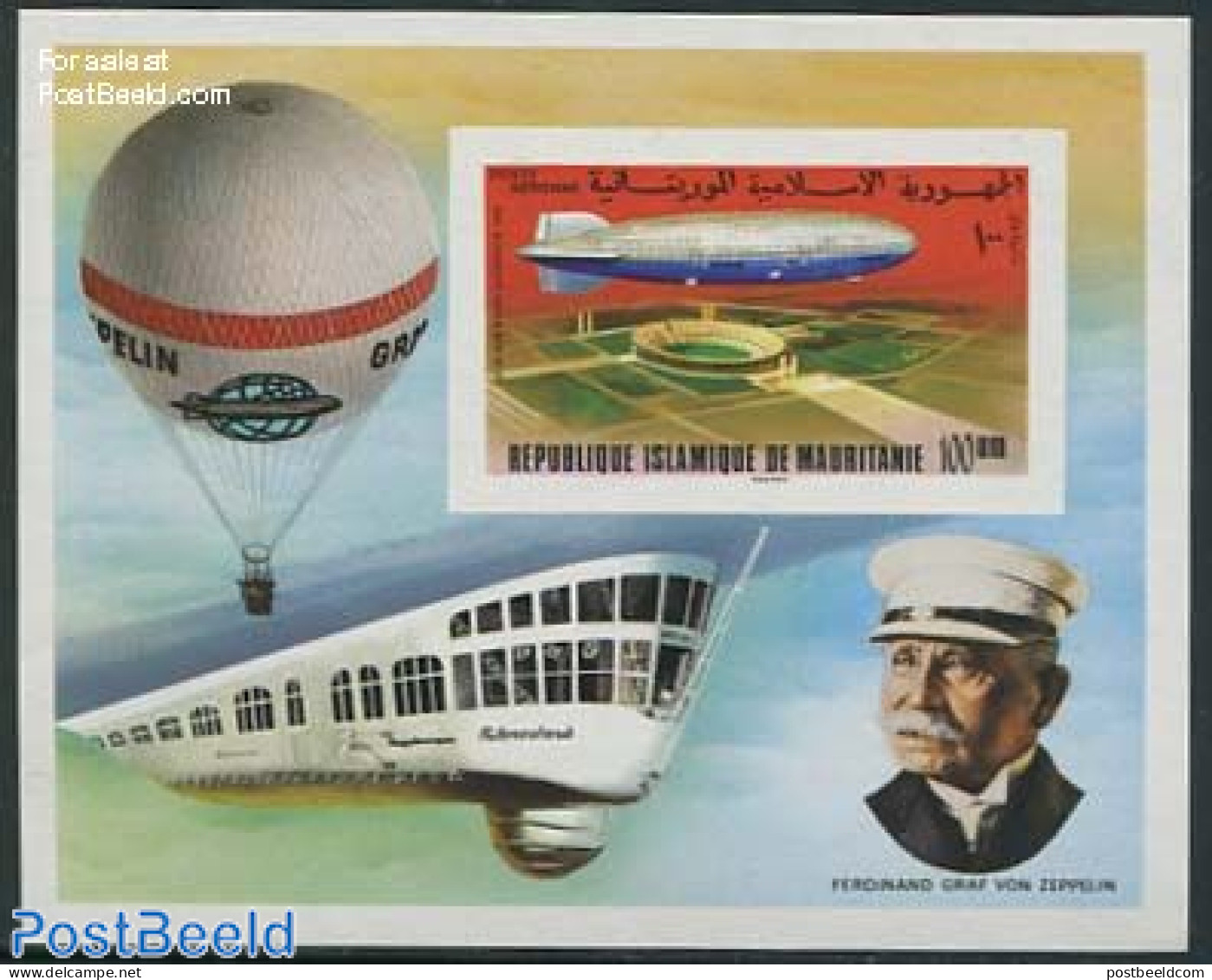 Mauritania 1976 Zeppelin S/s Imperforated, Mint NH, Transport - Zeppelins - Zeppeline