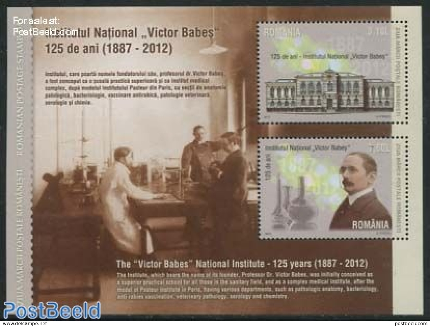 Romania 2012 Institute Victor Babes S/s, Mint NH, Science - Chemistry & Chemists - Nuovi