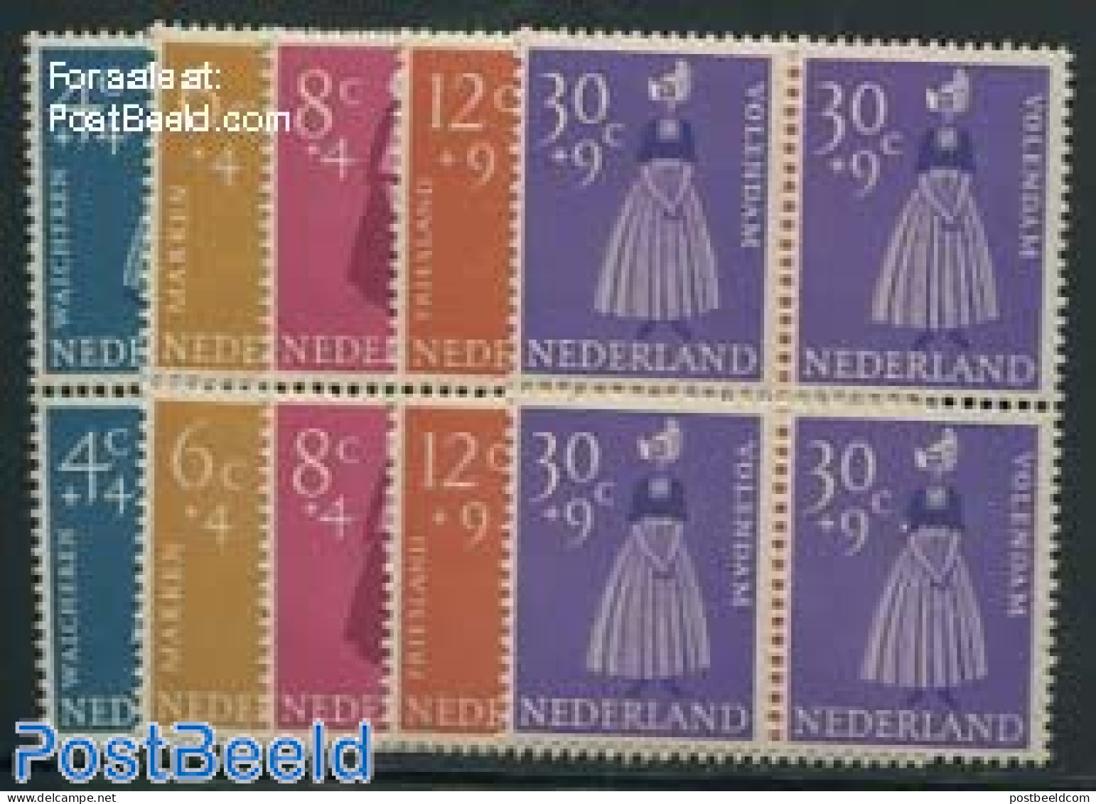Netherlands 1958 Costumes 5v, Blocks Of 4 [+], Mint NH, Various - Costumes - Nuovi