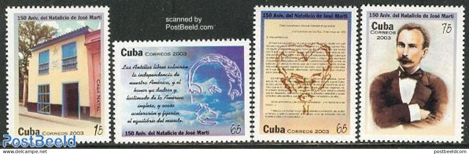Cuba 2003 Jose Marti 4v, Mint NH, Art - Authors - Nuevos