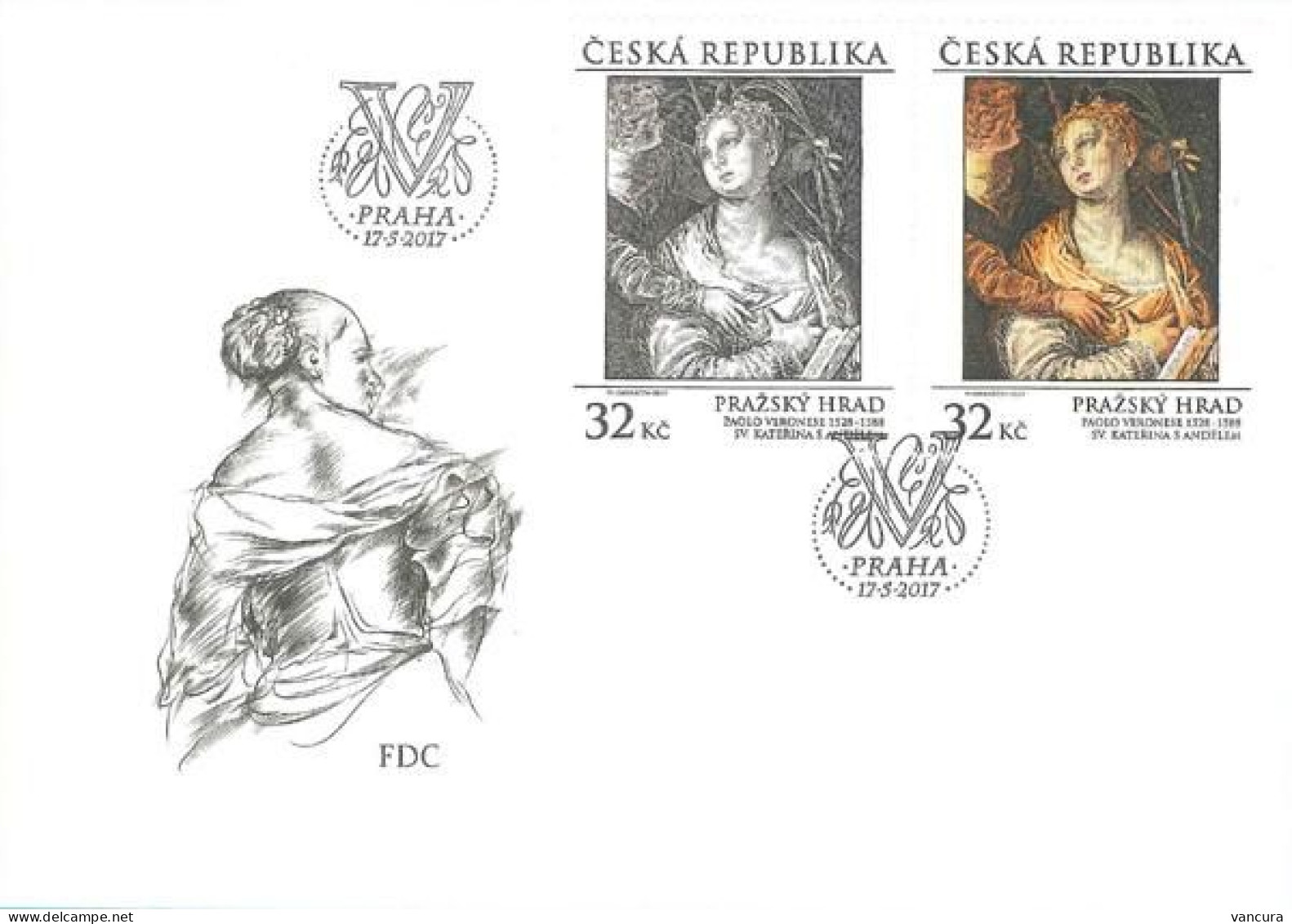 FDC 926-7 Czech Republic Prague Castle Gallery, Veronese, St Catherine With Angel 2017 - Religie