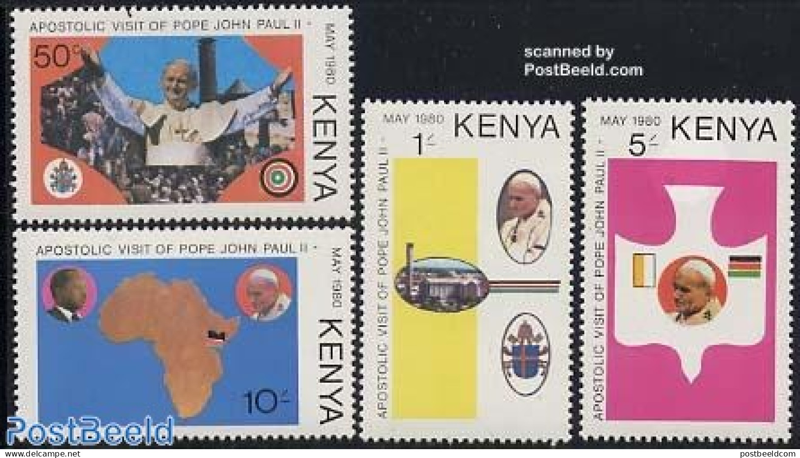 Kenia 1980 Visit Of Pope John Paul II 4v, Mint NH, Religion - Various - Pope - Religion - Maps - Päpste