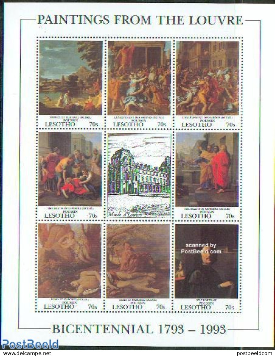 Lesotho 1993 Louvre Museum 8v M/s, Pousin Paintings, Mint NH, Art - Museums - Paintings - Museen