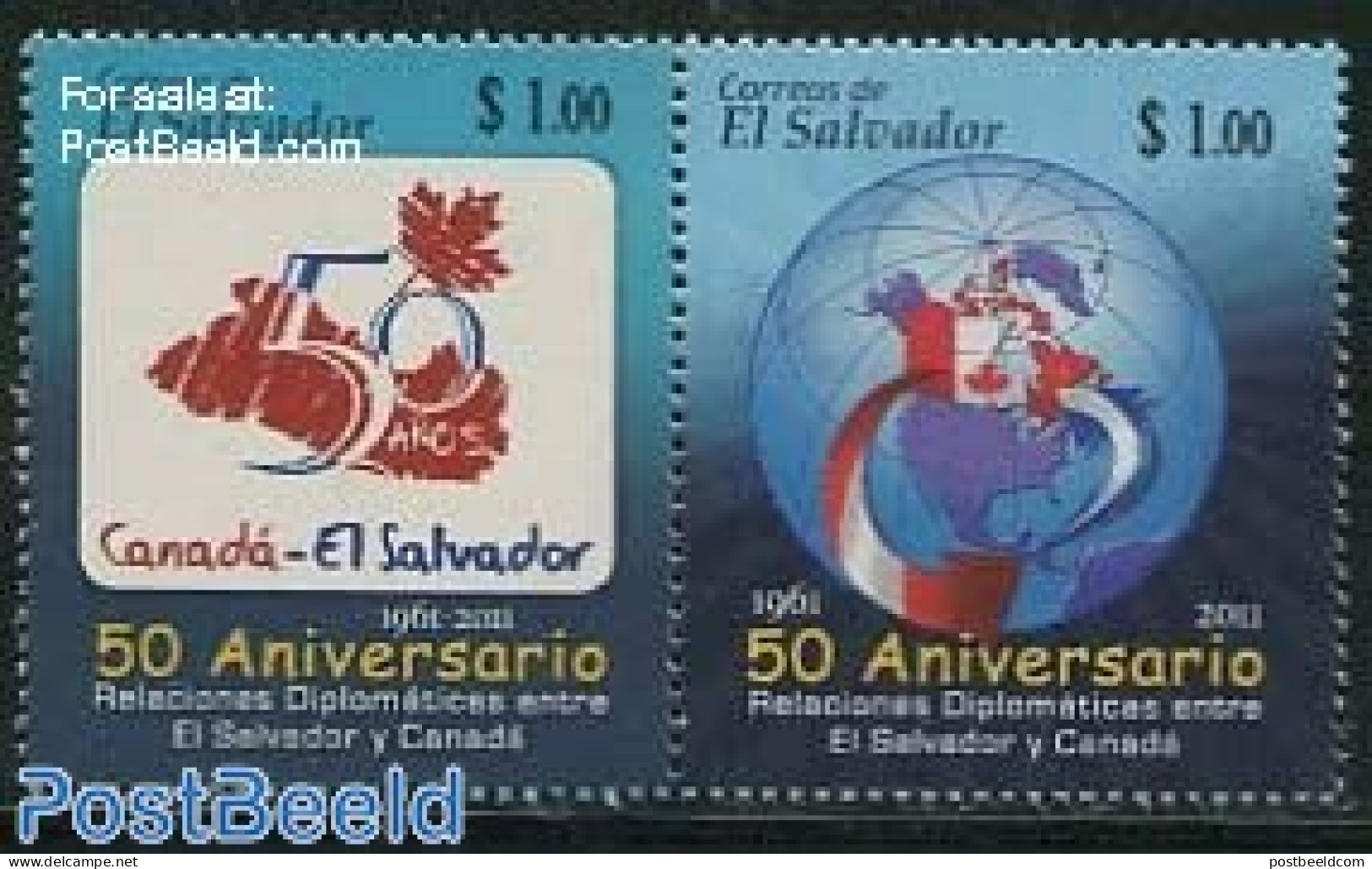El Salvador 2011 50 Years Diplomatic Relations With Canada 2v [:], Mint NH, Various - Maps - Géographie