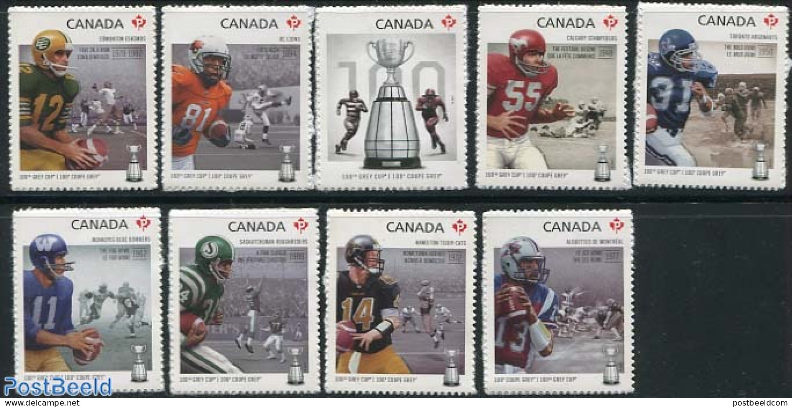 Canada 2012 100th Grey Cup 9v S-a, Mint NH, Sport - Rugby - Sport (other And Mixed) - Unused Stamps