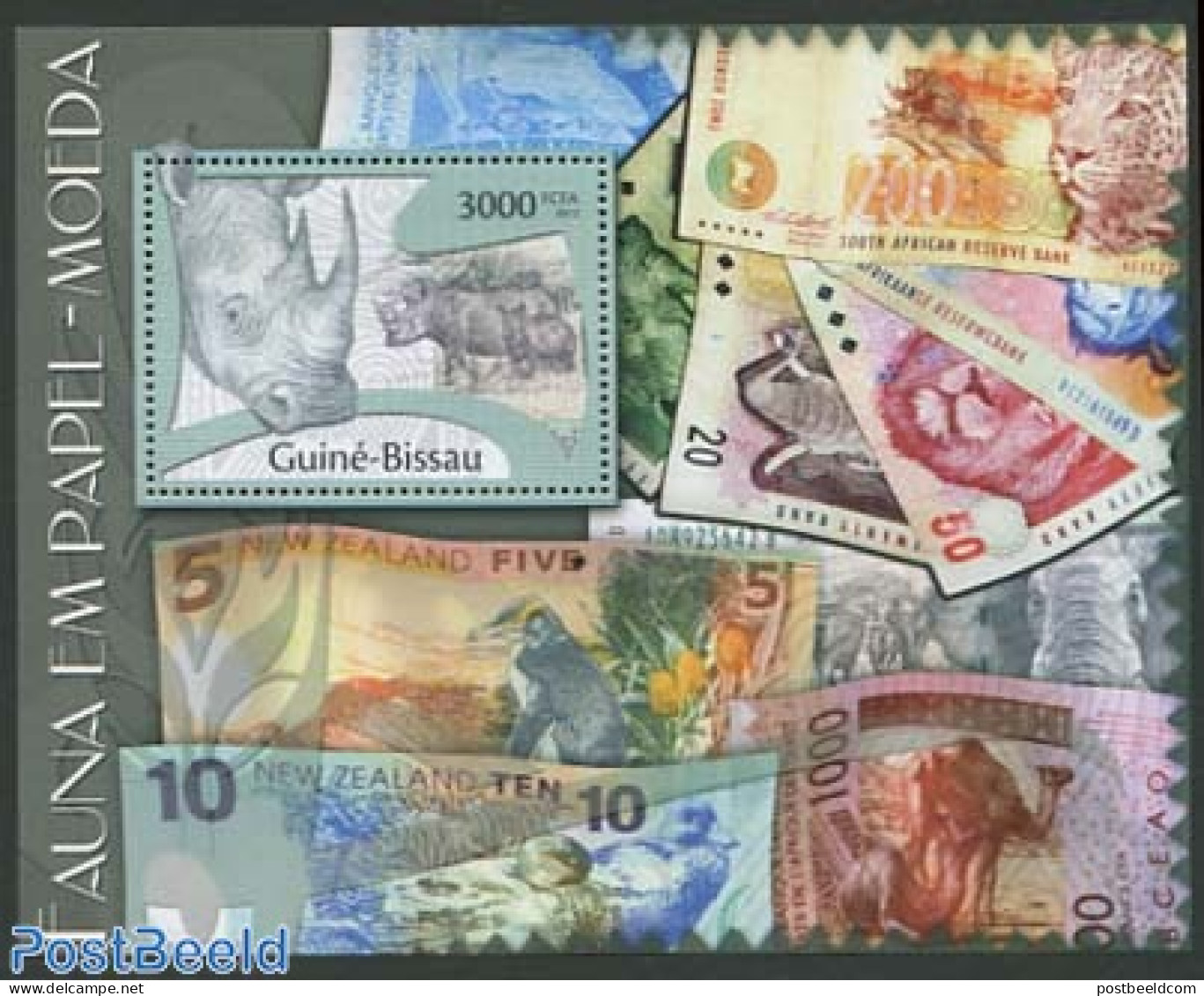 Guinea Bissau 2012 Animals On Banknotes S/s, Mint NH, Nature - Various - Animals (others & Mixed) - Rhinoceros - Money.. - Monnaies