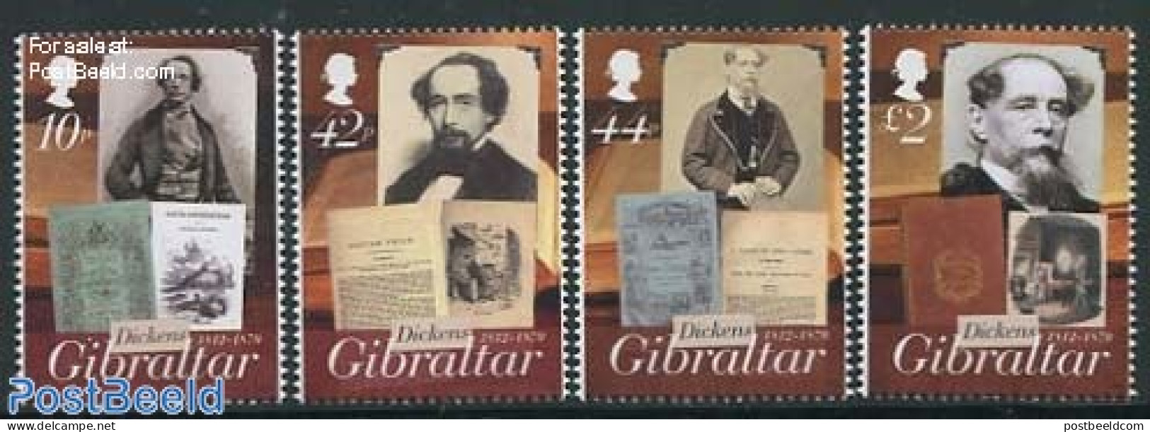 Gibraltar 2012 Charles Dickens 4v, Mint NH, Art - Authors - Books - Ecrivains