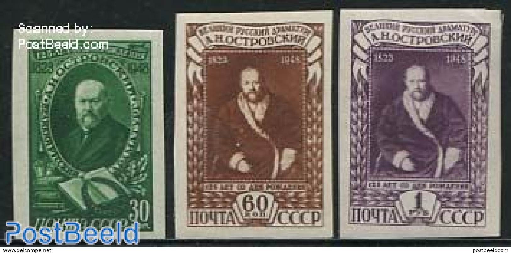 Russia, Soviet Union 1948 A. Ostrowskij 3v Imperforated, Unused (hinged) - Ungebraucht