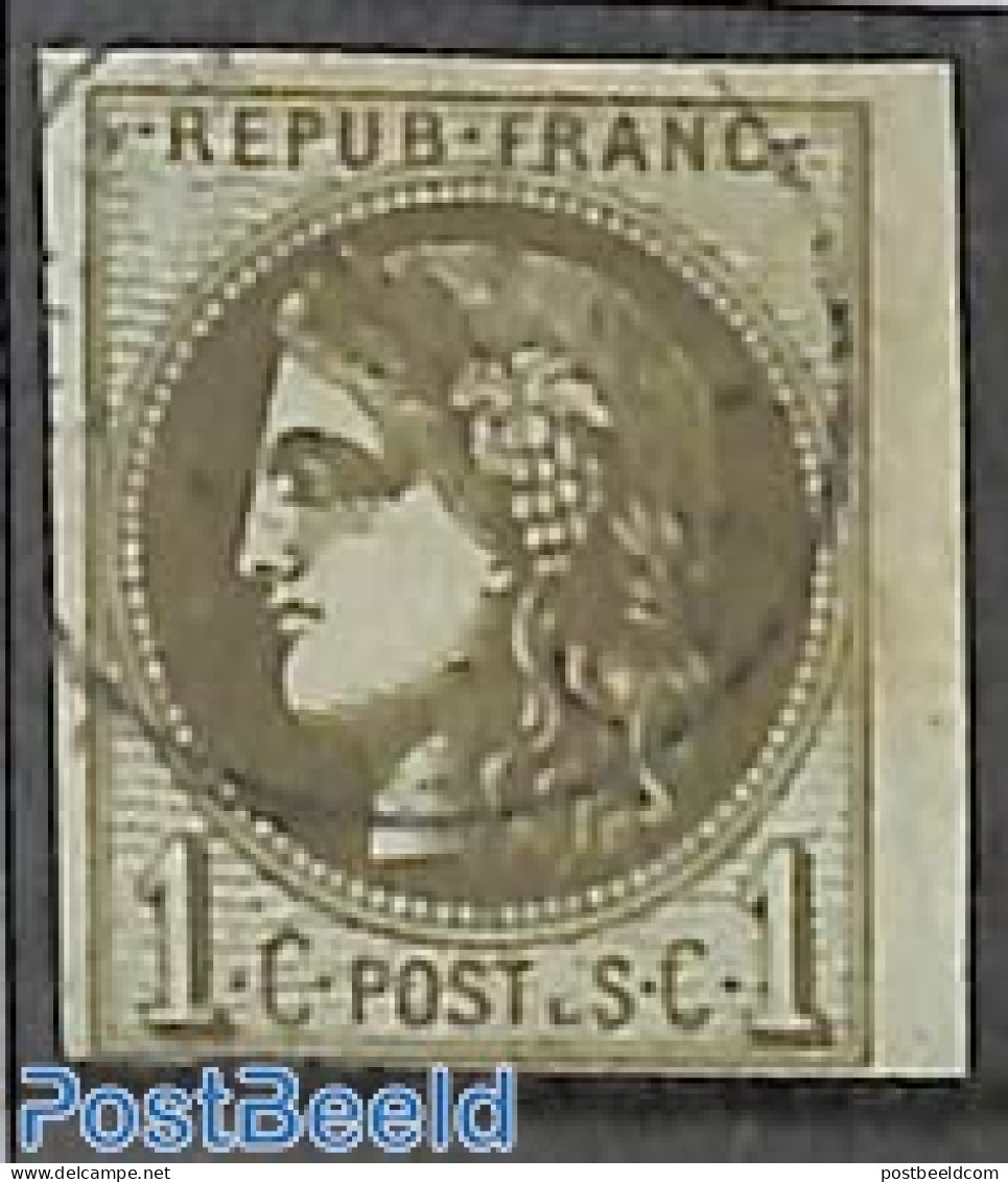 France 1870 1c Olive, Used, Used Stamps - Gebruikt