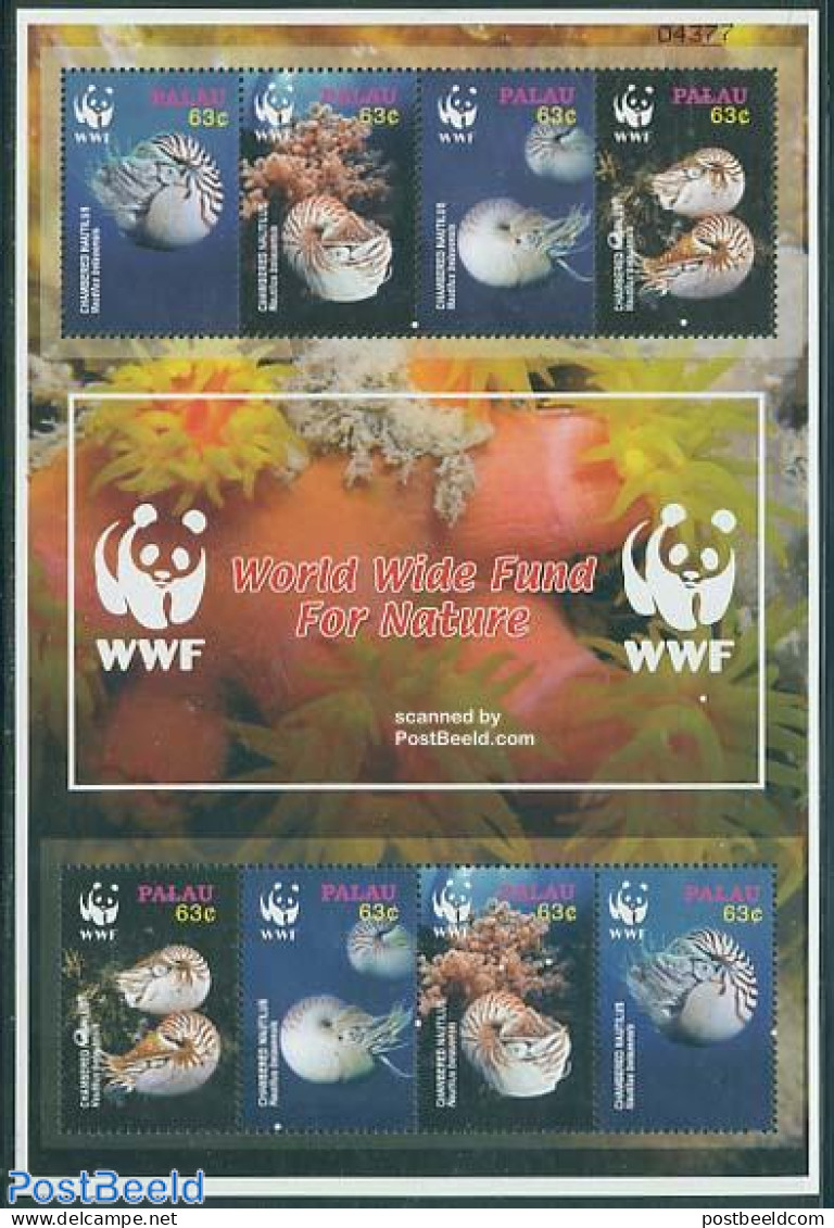 Palau 2006 WWF, Nautilus 2x4v M/s, Mint NH, Nature - Shells & Crustaceans - World Wildlife Fund (WWF) - Meereswelt