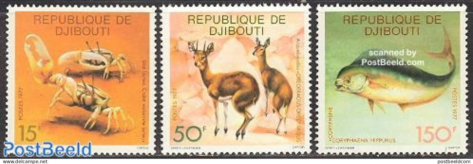 Djibouti 1977 Animals 3v, Mint NH, Nature - Animals (others & Mixed) - Fish - Shells & Crustaceans - Crabs And Lobsters - Poissons