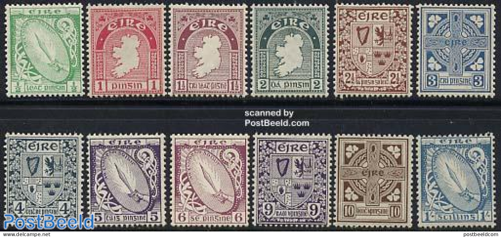 Ireland 1922 Definitives 12v, Unused (hinged), History - Various - Coat Of Arms - Maps - Nuevos