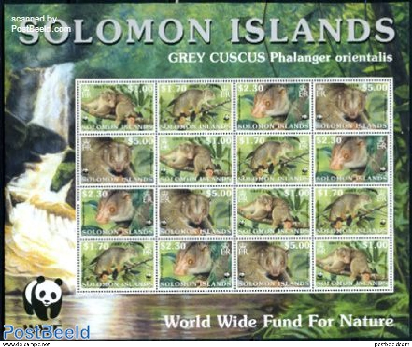 Solomon Islands 2002 Grey Cuscus M/s (with 4 Sets), Mint NH, Nature - Animals (others & Mixed) - World Wildlife Fund (.. - Salomoninseln (Salomonen 1978-...)