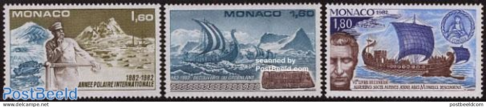 Monaco 1982 Discoveries 3v, Mint NH, History - Science - Transport - Explorers - The Arctic & Antarctica - Ships And B.. - Ungebraucht