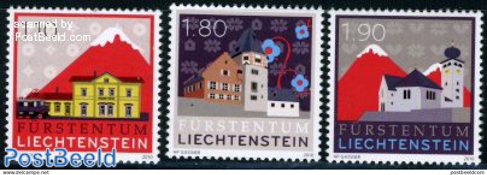 Liechtenstein 2010 Definitives 3v S-a, Mint NH, Transport - Railways - Art - Architecture - Unused Stamps