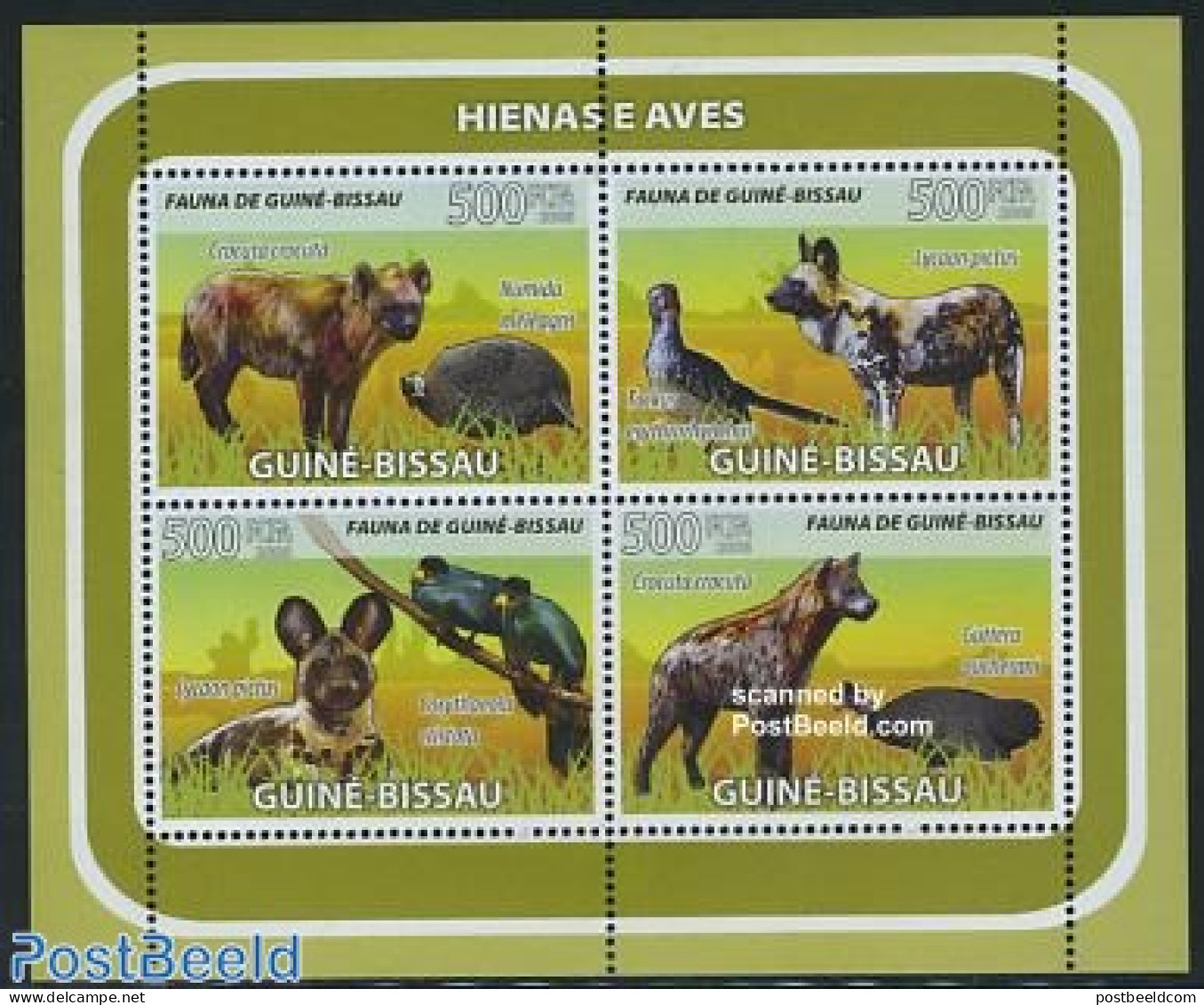 Guinea Bissau 2008 Hyenas & Birds 4v M/s, Mint NH, Nature - Animals (others & Mixed) - Birds - Poultry - Guinea-Bissau