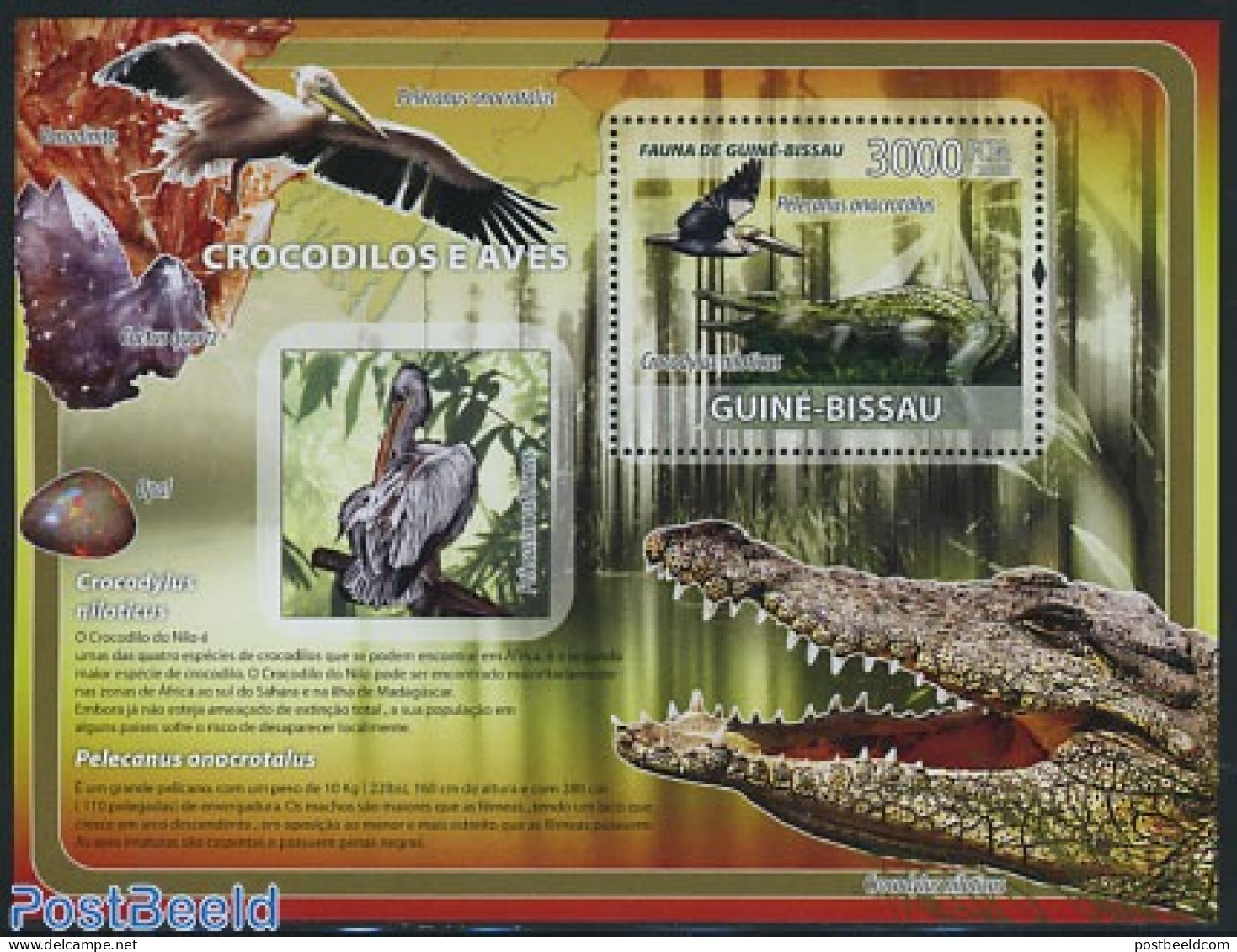 Guinea Bissau 2008 Crocodiles & Birds S/s, Mint NH, Nature - Birds - Crocodiles - Reptiles - Guinea-Bissau