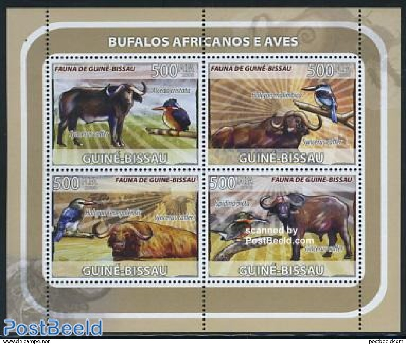 Guinea Bissau 2008 Buffalo & Birds 4v M/s, Mint NH, Nature - Animals (others & Mixed) - Birds - Guinea-Bissau