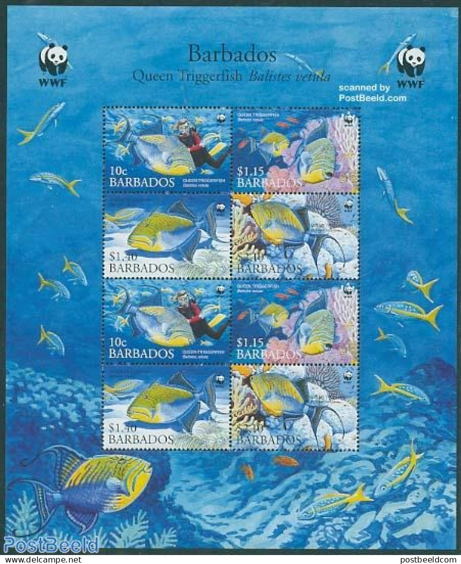 Barbados 2006 WWF, Fish 2x4v M/s, Mint NH, Nature - Sport - Fish - World Wildlife Fund (WWF) - Diving - Fische