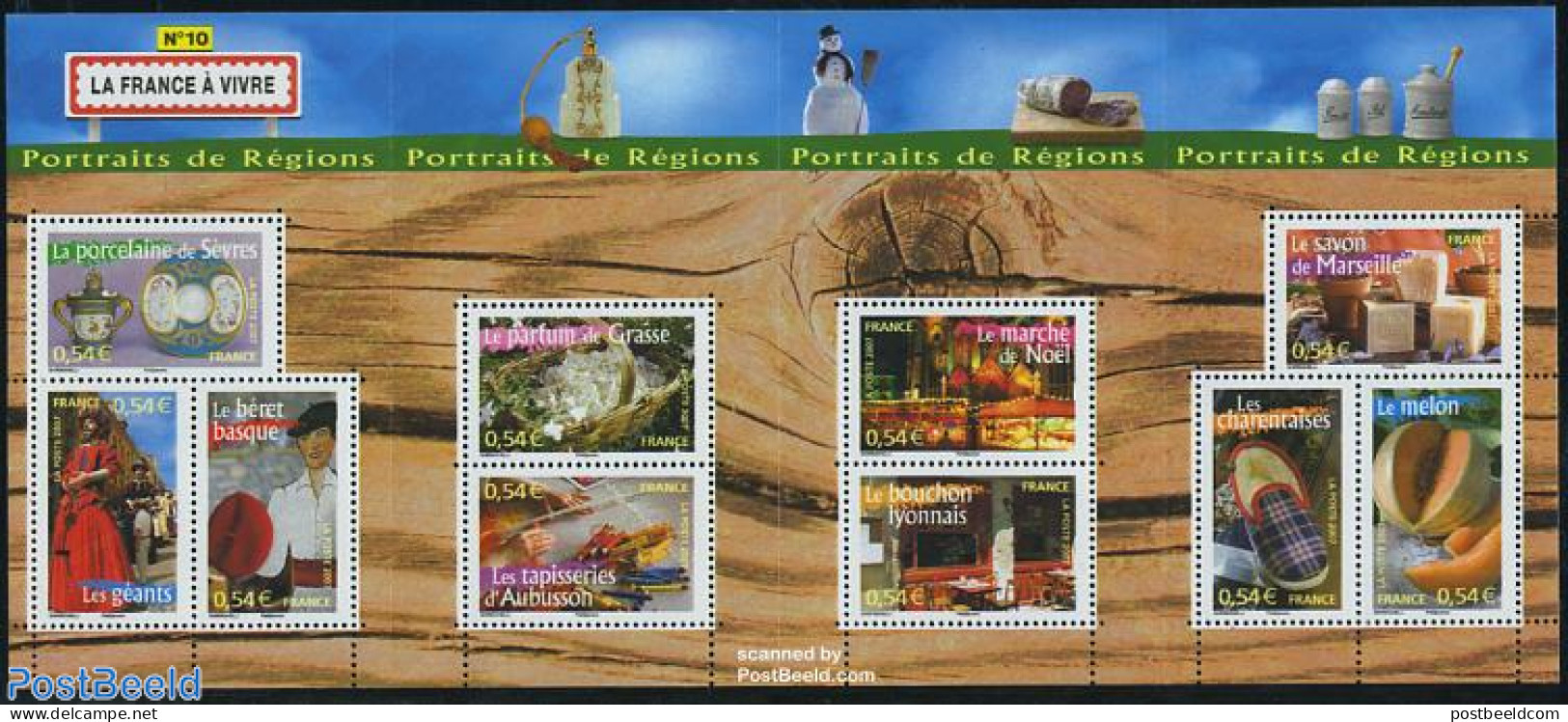 France 2007 Regions No 10 10v M/s (folded), Mint NH, Nature - Religion - Various - Fruit - Christmas - Folklore - Text.. - Ungebraucht