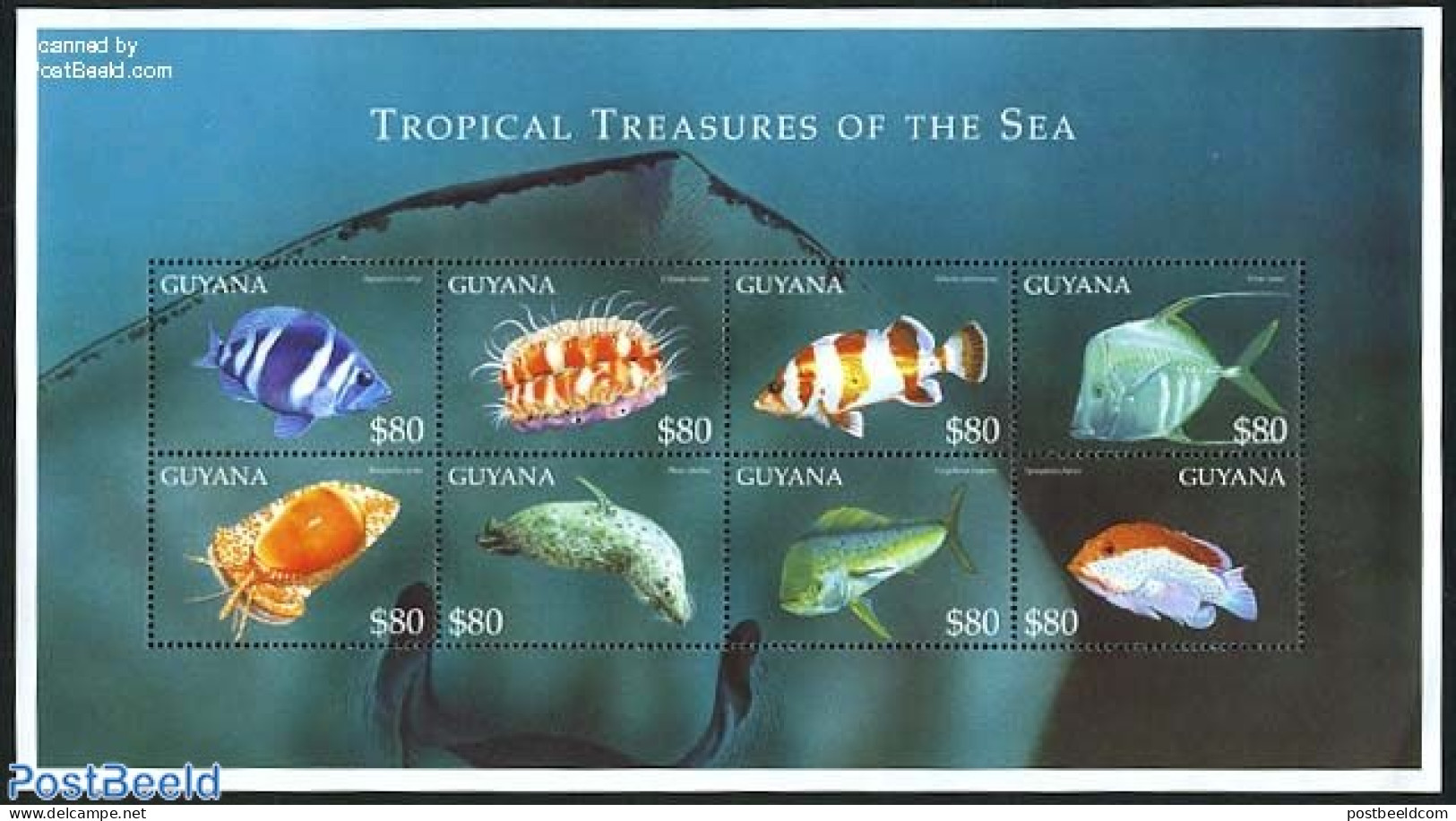 Guyana 2000 Marine Life 8v M/s, Mint NH, Nature - Fish - Sea Mammals - Peces