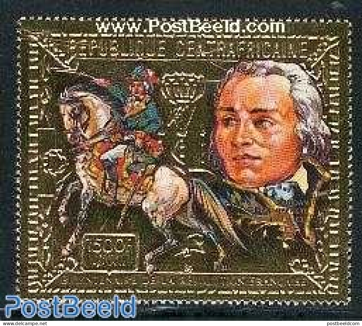 Central Africa 1989 French Revolution 1v, Gold, Mint NH, History - Nature - History - Horses - Centraal-Afrikaanse Republiek