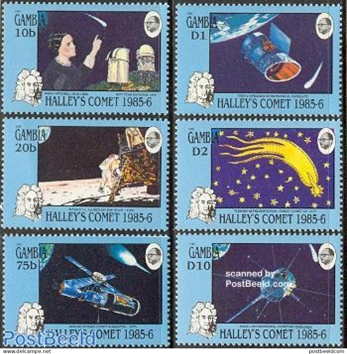 Gambia 1986 Halleys Comet 6v, Mint NH, Science - Transport - Astronomy - Space Exploration - Halley's Comet - Astrología
