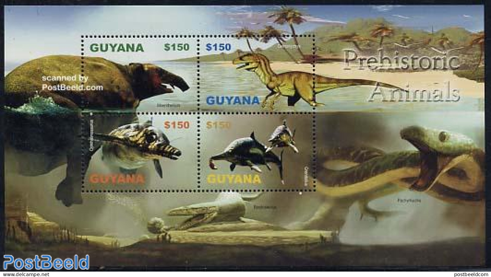 Guyana 2005 Prehistoric Animals 4v M/s, Moeritherium, Mint NH, Nature - Prehistoric Animals - Sea Mammals - Prehistorisch