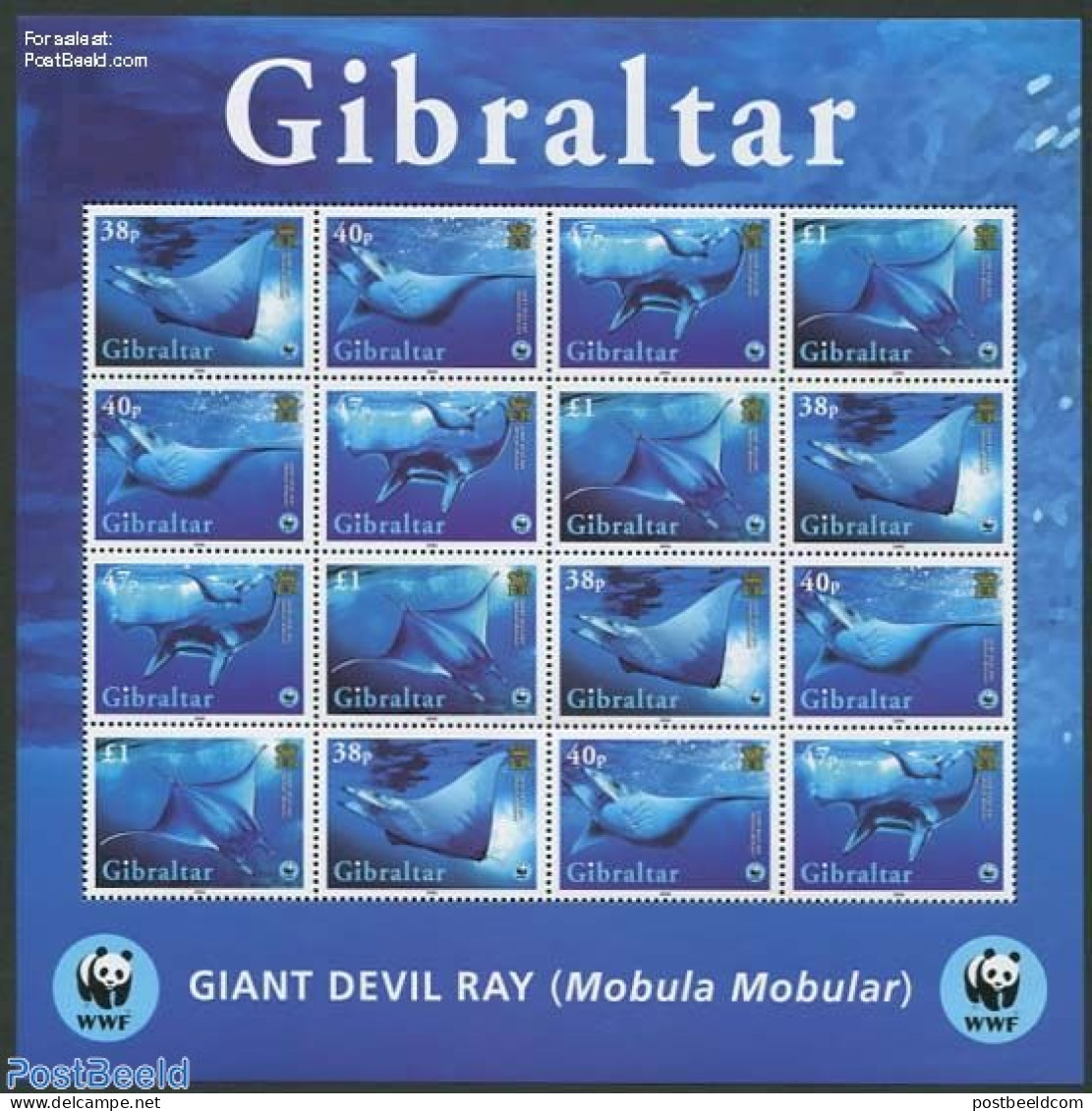 Gibraltar 2006 WWF, Rays M/s, Mint NH, Nature - Fish - World Wildlife Fund (WWF) - Fishes