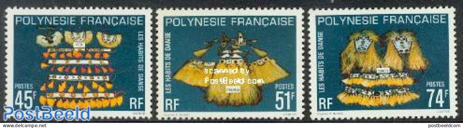 French Polynesia 1979 Dancing Attributes 3v, Mint NH, Performance Art - Dance & Ballet - Neufs