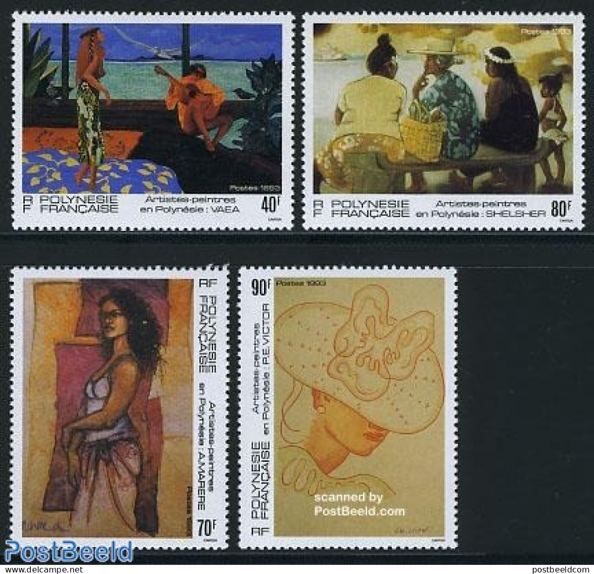 French Polynesia 1993 Paintings 4v, Mint NH, Performance Art - Music - Art - Modern Art (1850-present) - Paintings - Ongebruikt