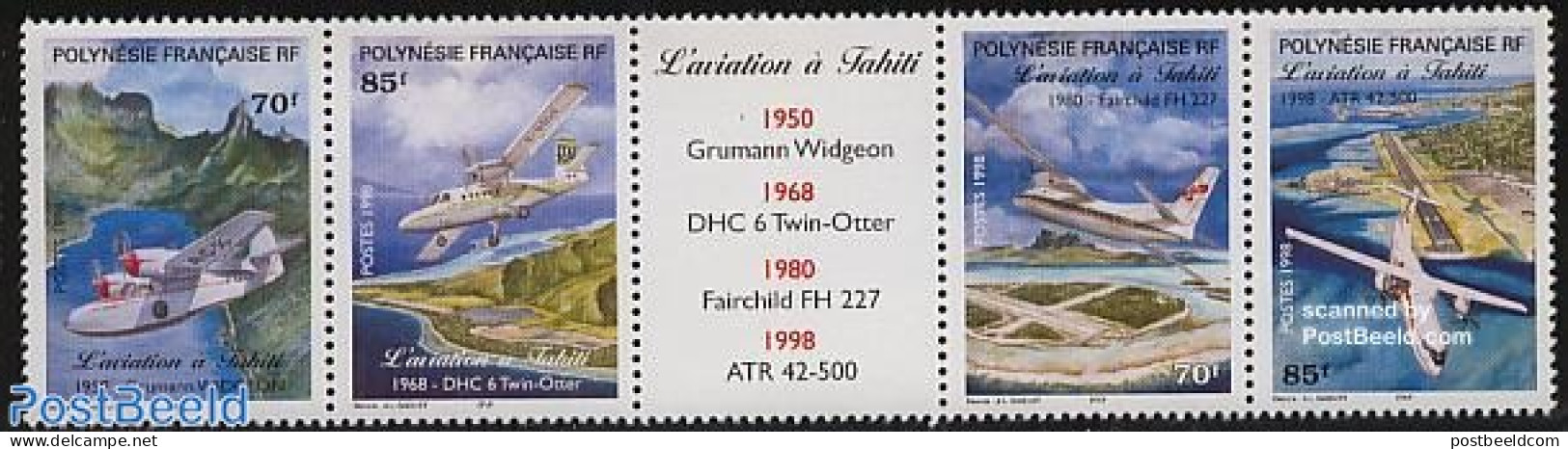 French Polynesia 1998 Civil Aviation 4v+tab [::T::], Mint NH, Transport - Aircraft & Aviation - Unused Stamps