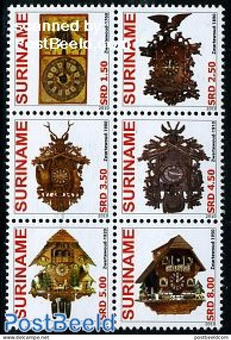 Suriname, Republic 2010 Clocks 6v [++], Mint NH, Art - Art & Antique Objects - Clocks - Horlogerie