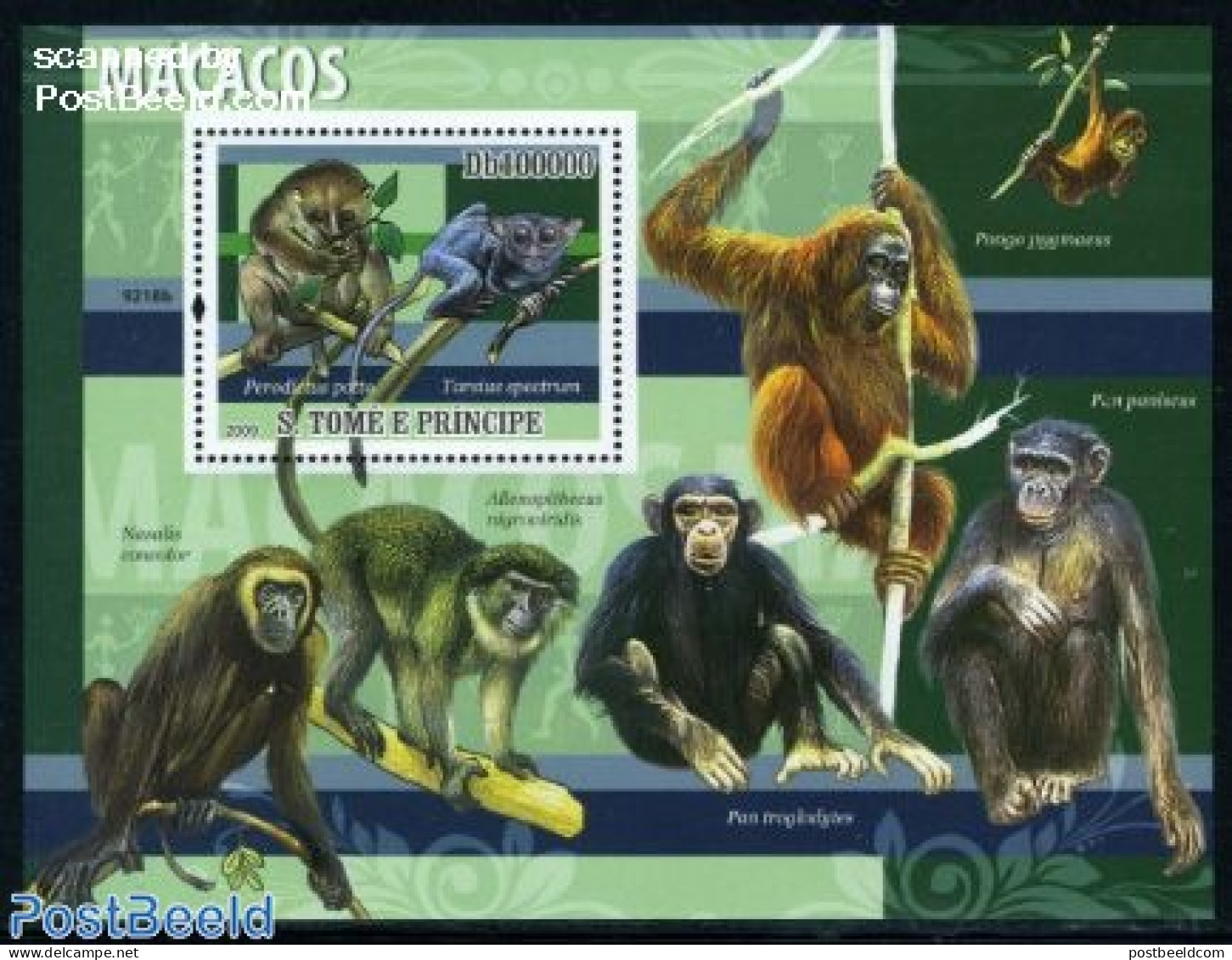 Sao Tome/Principe 2009 Macaques S/s, Mint NH, Nature - Animals (others & Mixed) - Sao Tome Et Principe