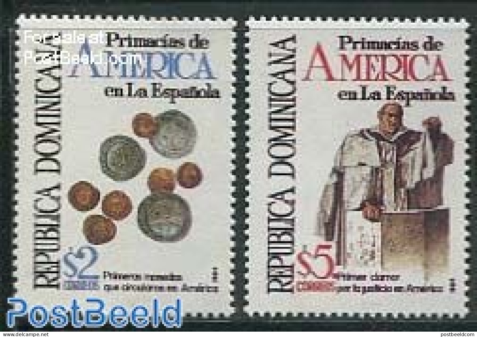 Dominican Republic 1994 UPAEP 2v, Mint NH, History - Various - History - Money On Stamps - Art - Sculpture - Monnaies