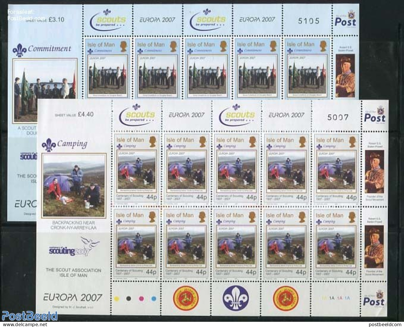 Isle Of Man 2007 Europa, Scouting 2 M/s, Mint NH, History - Sport - Europa (cept) - Scouting - Isle Of Man