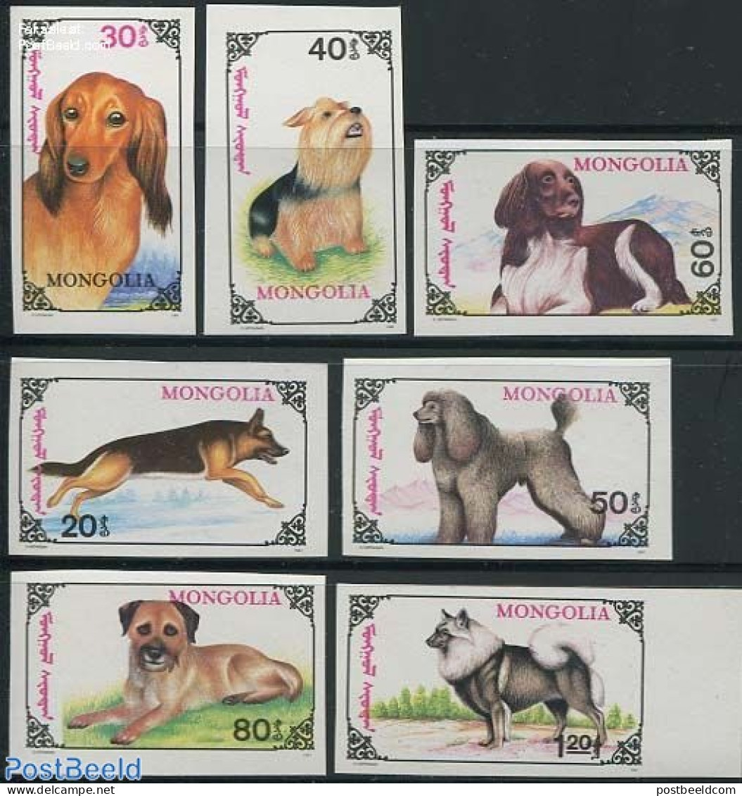 Mongolia 1991 Dogs 7v Imperforated, Mint NH, Nature - Dogs - Mongolie