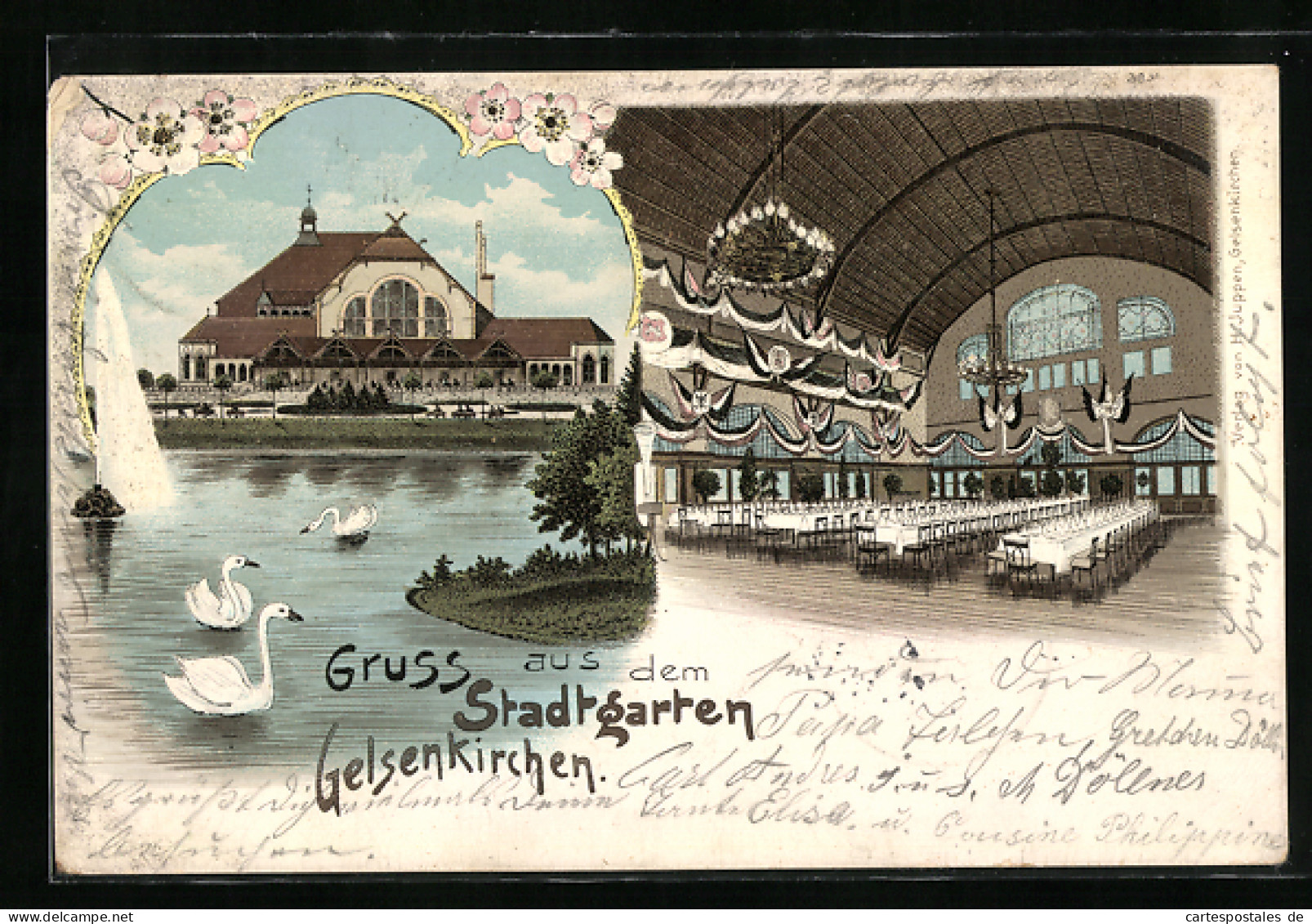 Lithographie Gelsenkirchen, Am Stadtgarten, Gasthof, Innenansicht  - Gelsenkirchen