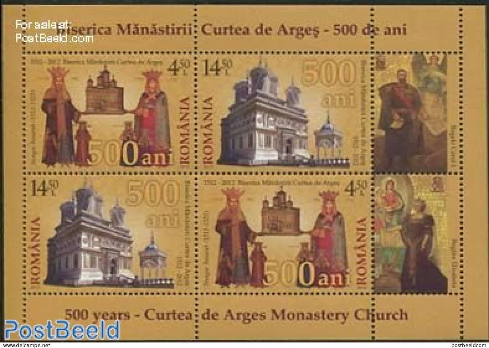 Romania 2012 500 Years Curtea De Arges S/s, Mint NH, Religion - Churches, Temples, Mosques, Synagogues - Cloisters & A.. - Unused Stamps