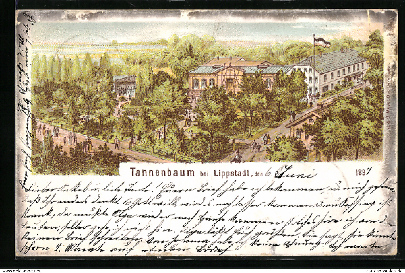 Lithographie Lippstadt, Gasthaus Tannenbaum Aus Der Vogelschau  - Lippstadt