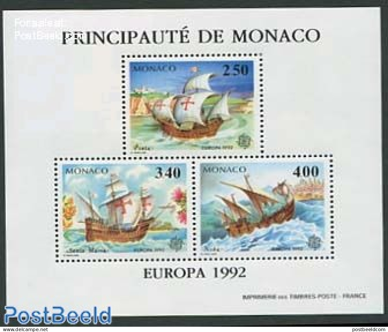 Monaco 1992 Europa, Discovery Of America, Special S/s, Mint NH, History - Transport - Europa (cept) - Explorers - Ship.. - Nuovi
