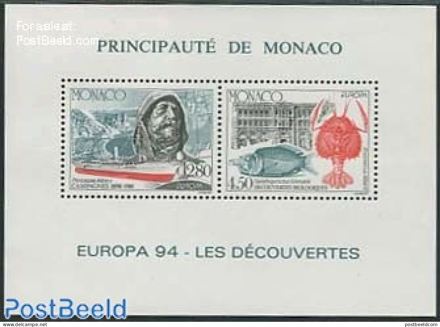 Monaco 1994 Europa, Discoveries Special S/s, Mint NH, History - Nature - Transport - Europa (cept) - Fish - Ships And .. - Ongebruikt