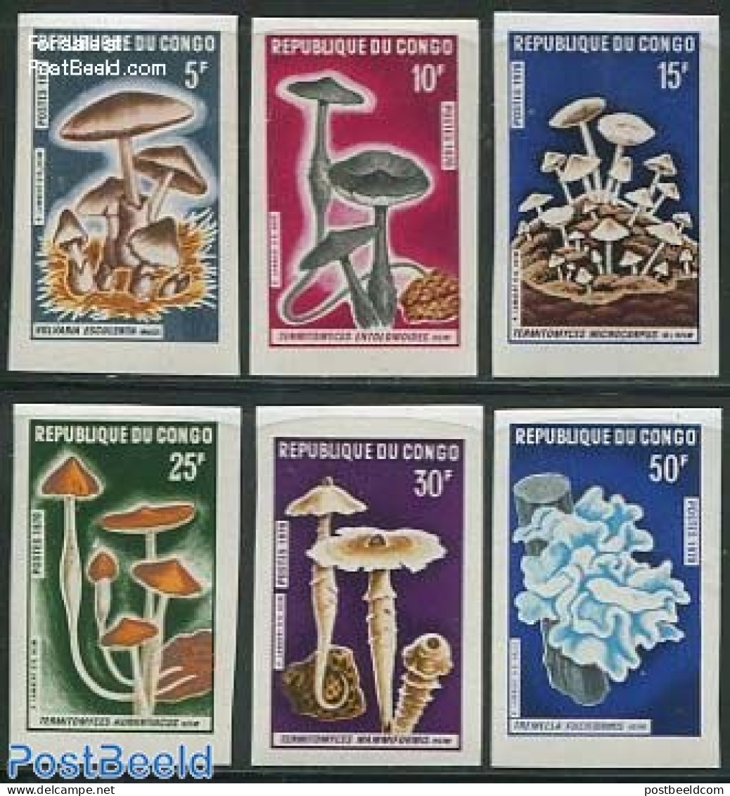 Congo Republic 1970 Mushrooms 6v, Imperforated, Mint NH, Nature - Mushrooms - Mushrooms