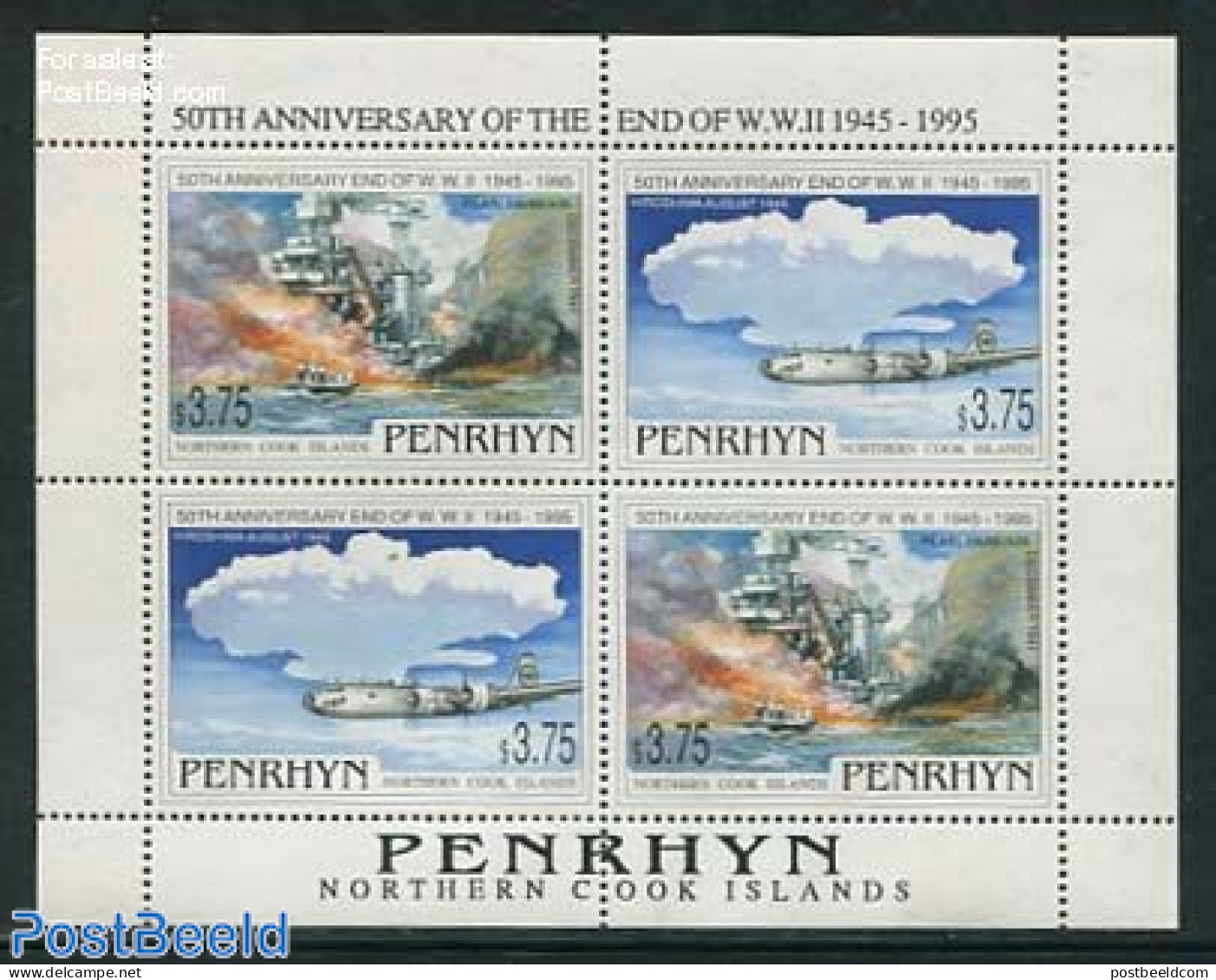 Penrhyn 1995 End Of World War II, M/s, Mint NH, History - Transport - World War II - Aircraft & Aviation - Ships And B.. - Guerre Mondiale (Seconde)