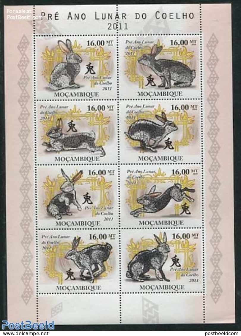 Mozambique 2010 Year Of The Rabbit 8v M/s, Mint NH, Nature - Various - Rabbits / Hares - New Year - Nieuwjaar
