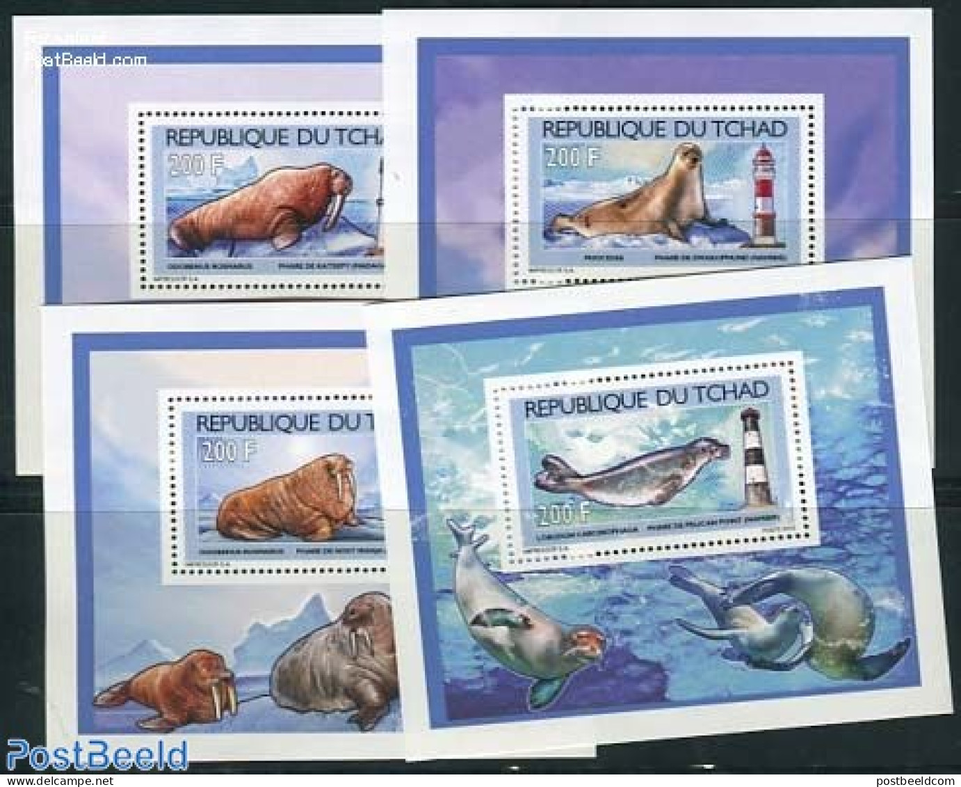 Chad 2012 Seals, Walrus & Lighthouses 4 S/s, Mint NH, Nature - Various - Sea Mammals - Lighthouses & Safety At Sea - Other & Unclassified